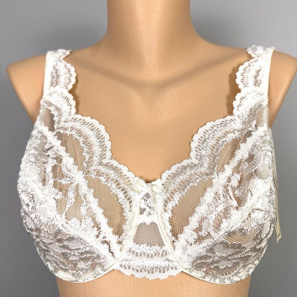 Vintage Delicates Sheer Lace Bra 34D Swiss Dot Ivory Bridal NWT USA 3157 NOS